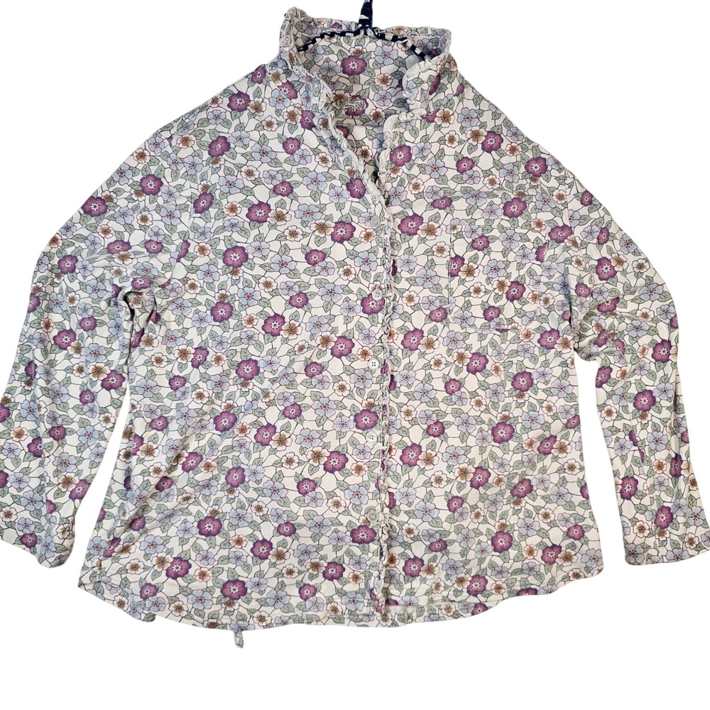 Cabernet Pajama Set XL Purple Blue Floral Ruffle Button Up Top Pants CottonBlend